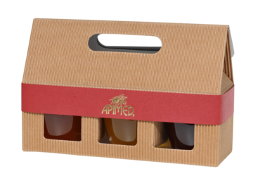 Gift box made ​​of cardboard 3 x 250 g honey in amphora