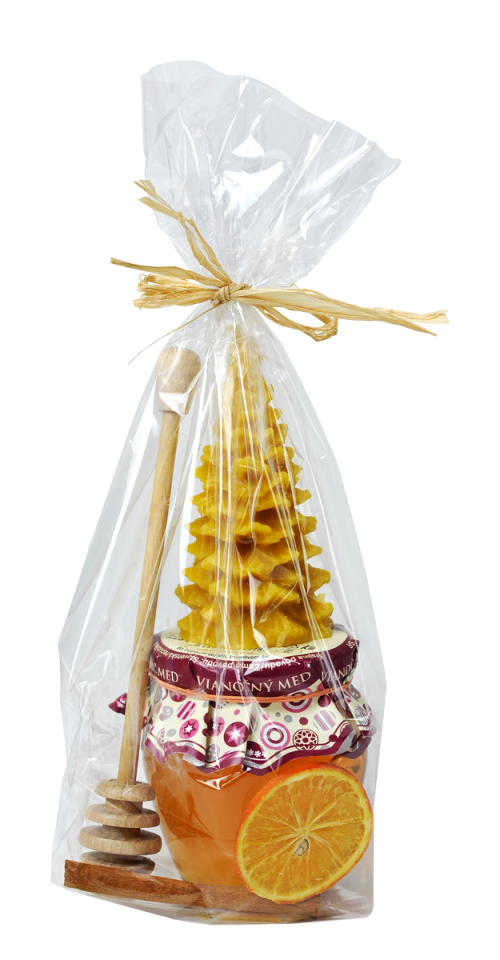 Mini darček - vianočné balenie - med, sviečka, medulka